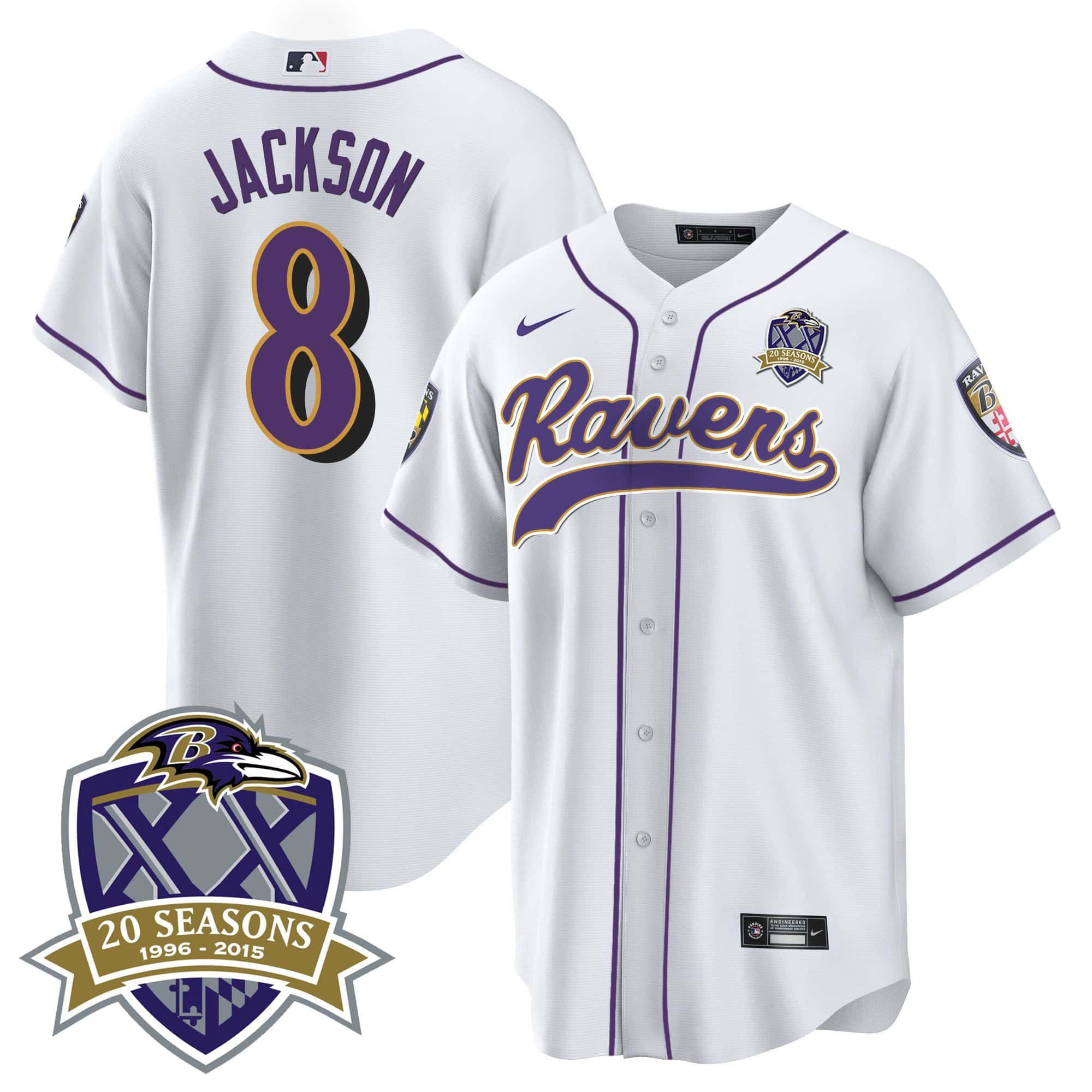 Men Baltimore Ravens 8 Jackson White 2024 Nike 20th Season Patch Baseball NFL Jersey